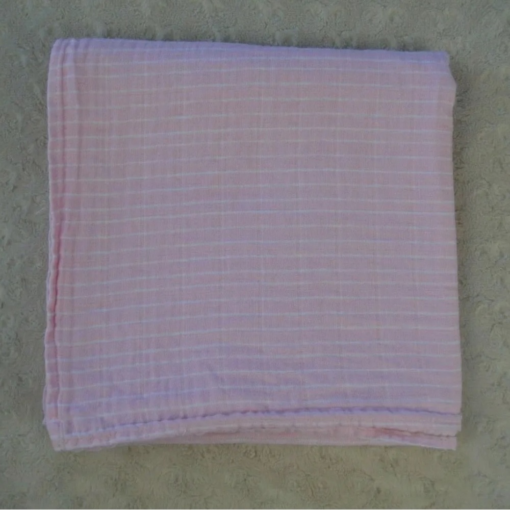 Gymboree Newborn Essentials Pink White Stripes Baby Swaddle Blanket Muslin